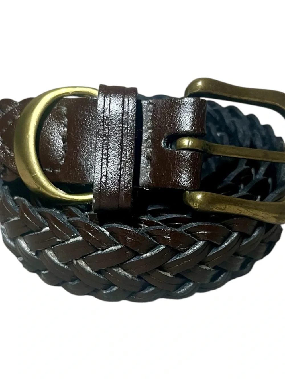 Woven Genuine Leather & Brass Women’s Belt – Brown – Size XL – Made in Guatemala